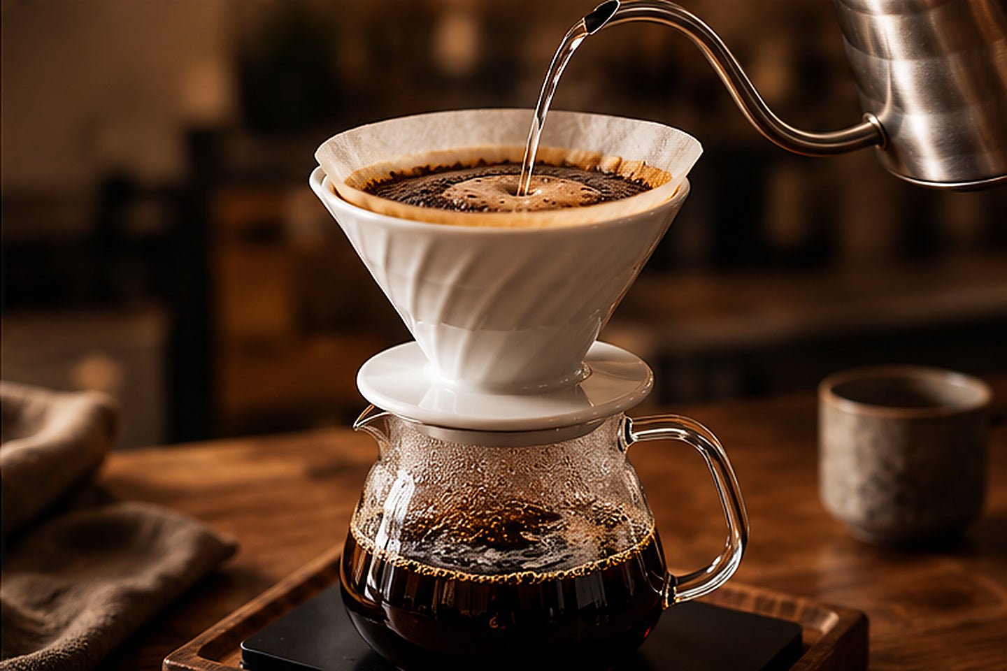 Coffee being prepared using the pour-over method