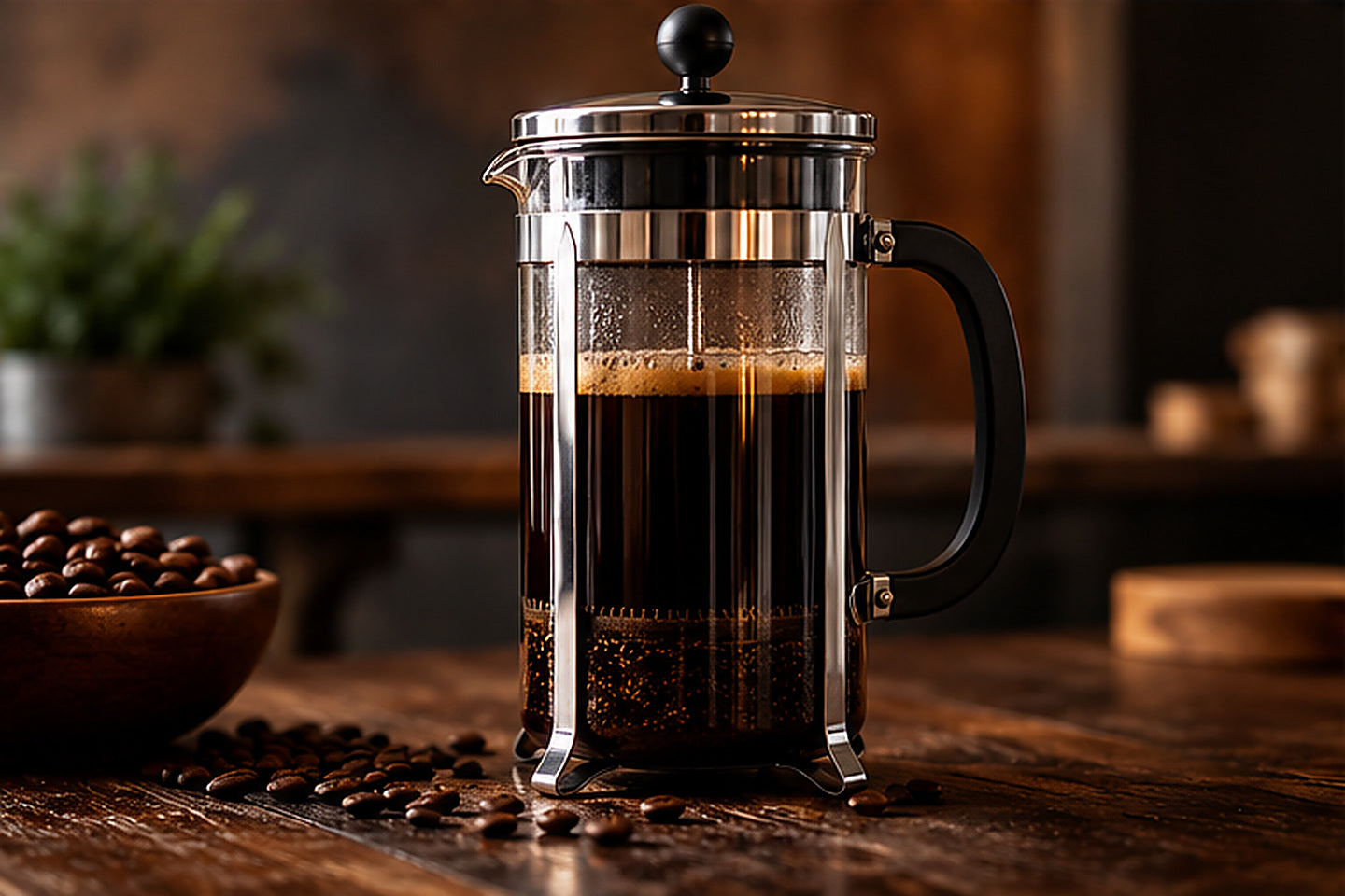 Coffee being prepared using the french press method